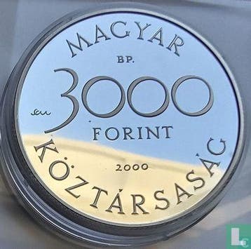 Hongarije 3000 forint 2000 (PROOF) European beaver, Verzenden, Overige landen, Losse munt, Goud