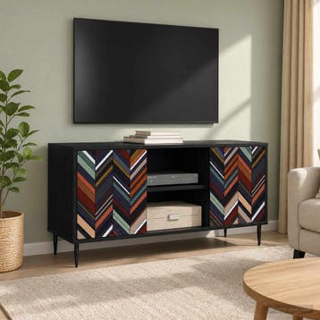 vidaXL Tv-meubel OMMEN 102 x 33 x 51 cm Zwart eiken Bewerkt, Minder dan 50 cm, Verzenden, Nieuw, Minder dan 100 cm