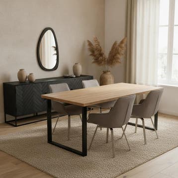 Rechthoekige eettafel Boaz naturel mangohout 220 cm |, Huis en Inrichting, Ophalen of Verzenden, Nieuw