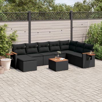 vidaXL Patio Sofa Set 9-zits Black, Verzenden, Nieuw