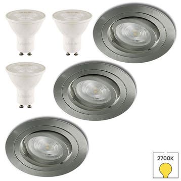 Set van 3 inbouwspots Veneto RVS look + LED spots GU10, Verzenden, Nieuw