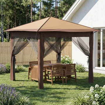 vidaXL Gazebo met 4 Zijwanden 2,6 x 2,6 m Beige en Bruin, Verzenden, Nieuw