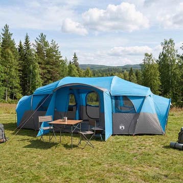 vidaXL Gezinstent met regenzeil waterdicht 10-persoons Blauw, Verzenden, Nieuw, Tot en met 2