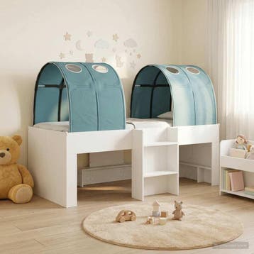 vidaXL Bed met Tunnel 3 st Wit en Lichtblauw Bewerkt hout, Verzenden, Nieuw, Wit, Hout