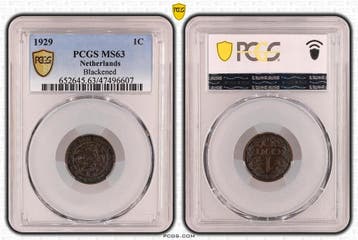 Koningin Wilhelmina 1 cent 1929 MS63 Blackened PCGS, Verzenden, Koningin Wilhelmina, 1 cent, Losse munt