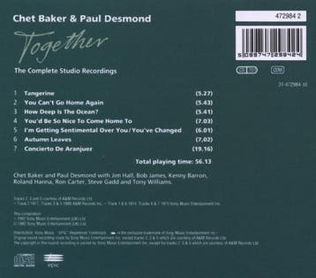cd - chet baker &amp; paul desmond - TOGETHER: THE COMPLE..., Verzenden, Zo goed als nieuw
