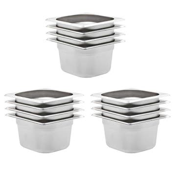 vidaXL Gastronormbakken 12 st GN 1/6 100 mm roestvrij staal, Verzenden, Nieuw
