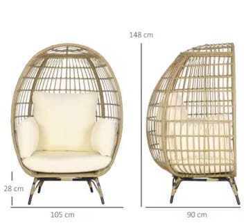 Nieuwe Ovale Rotan Tuinstoel met Kussens – 105x97x150 cm, Tuin en Terras, Tuinstoelen, Verzenden, Nieuw, Rotan