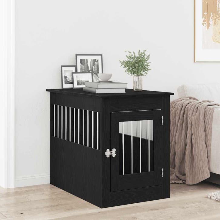 vidaXL Hondenbenchmeubel 55x80x68 cm bewerkt hout zwart, Dieren en Toebehoren, Hondenhokken, Nieuw, Verzenden