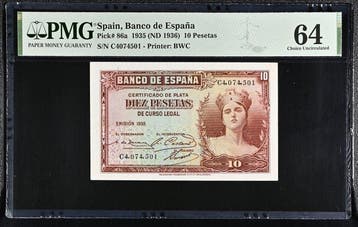 Spanje. - 10 Pesetas - 1935 (ND 1936) - Pick 86a (Zonder