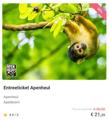 Kaartje Apenheul van € 30,50 voor € 21,35