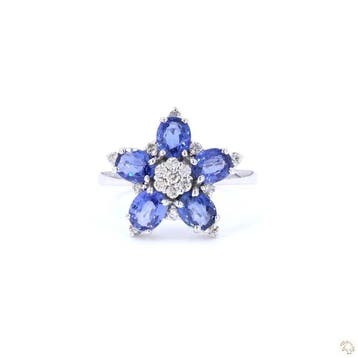 Ring - 18 karaat Witgoud - 2.62ct. tw. Saffier - Diamant, Nieuw