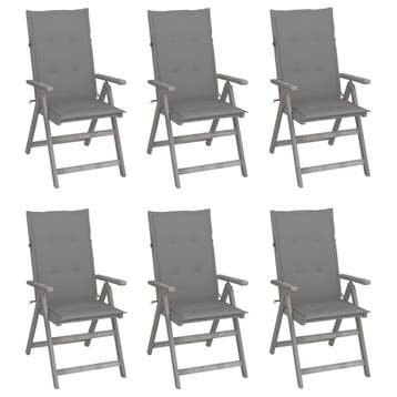 vidaXL Tuinstoelen 6 st verstelbaar met kussens massief, Tuin en Terras, Verzenden, Nieuw, Hout