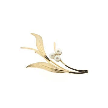 Gouden broche met parel, Sieraden, Tassen en Uiterlijk, Broches, Gebruikt, Ophalen of Verzenden, Met edelsteen, Goud