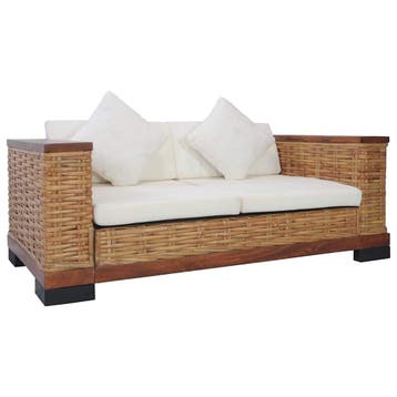 vidaXL Tweezitsbank met kussens natuurlijk rattan bruin, Huis en Inrichting, Banken | Bankstellen, Verzenden, 150 tot 200 cm, Riet of Rotan