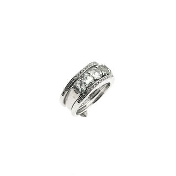 Tirisi witgouden ringen set met aquamarijn en diamanten;..., Gebruikt, Ophalen of Verzenden, 17 tot 18, Met edelsteen