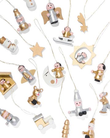 HEMA Houten kersthangers goud - 19 stuks, Verzenden, Nieuw