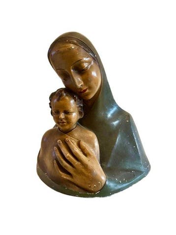 A.Prete - Beeld, Buste - Madonna met kind - 34 cm - Gips -