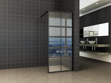Inloop douche zwart raster+handdoekhouder 10mm NANO glas, Verzenden, Nieuw