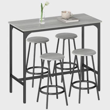 Industriële Bartafel Set met 4 Krukjes - Metaal & Grijs/Zwar, Verzenden, Nieuw
