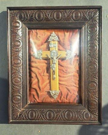 Napoleon III Crucifix - Glas, Hout - 1850-1900 - Shadowbox,, Antiek en Kunst, Antiek | Boeken en Bijbels