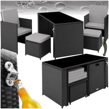 Wicker zitgroep Palermo 2+2+1 - zwart / grijs, Verzenden, Nieuw