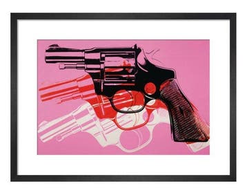 Andy Warhol - “Gun, 1981-1982 (black, white, red on pink)”.