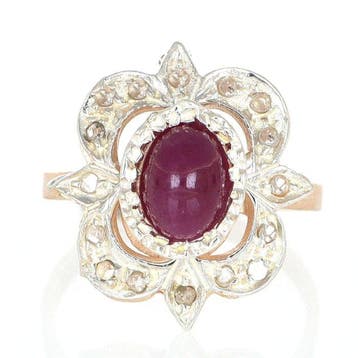 Zonder minimumprijs - Ring - 12 kt. Roségoud, Zilver Robijn, Nieuw