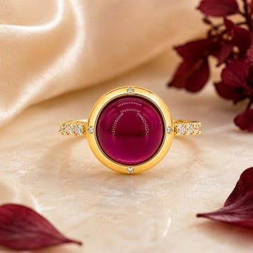 Zonder minimumprijs - Ring Verguld Robijn - Diamant - 18k, Nieuw