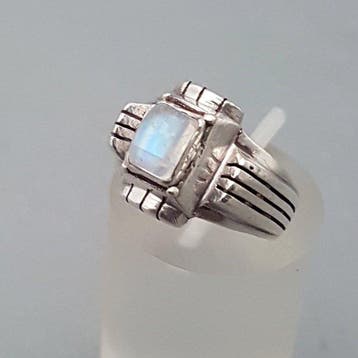 Zilver, Art Deco, Regenboog Maansteen - Ring