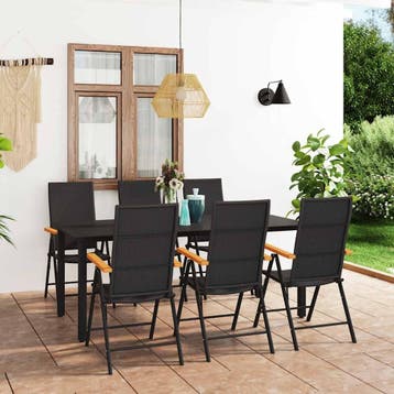 vidaXL 7-delige Tuinset zwart en bruin, Verzenden, Nieuw, 6 zitplaatsen, Tuinset