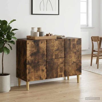 vidaXL Dressoir Gerookt eiken 89 x 34,5 x 60 cm Bewerkt hout, Verzenden, Nieuw, Overige houtsoorten, Minder dan 50 cm