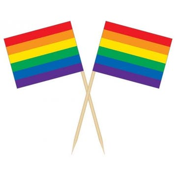 50x Vlaggetjes prikkers gekleurde regenboogvlag 8 cm hout/.., Ophalen of Verzenden, Nieuw