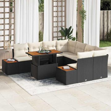 vidaXL Tuinbankenset 9 st Zwart poly rattan, Verzenden, Nieuw, Rotan, Meer dan 8 zitplaatsen