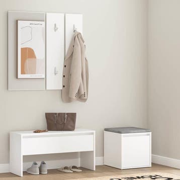 vidaXL Garderobe set bewerkt hout wit, Huis en Inrichting, Banken | Voetenbanken en Poefen, Verzenden, Nieuw