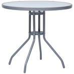 vidaXL Tuintafel 80 cm staal en glas lichtgrijs, Tuin en Terras, Tuintafels, Verzenden, Nieuw