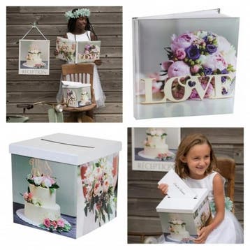 Enveloppendoos/moneybox en gastenboek Collage de Mari, Hobby en Vrije tijd, Feestartikelen, Verzenden, Nieuw, Versiering, Geboorte of Huwelijk
