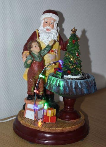 Decoratief ornament - Lumineo - kerstman en kindje met, Nieuw