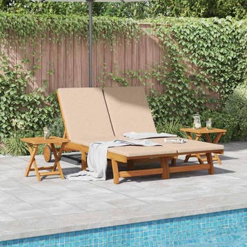 vidaXL Ligstoel met kussen Beige Massief Acaciahout, Verzenden, Nieuw