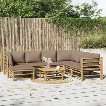 vidaXL 8-delige Loungeset met kussens bamboe taupe, Verzenden, Nieuw, Hout, Loungeset