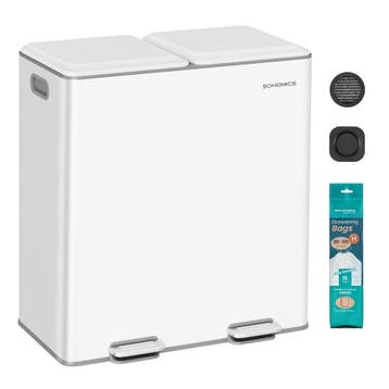 Dubbele Vuilnisbak 60L (2x30L) – SONGMICS – Wit – Nieuwstaat, Huis en Inrichting, Woonaccessoires | Prullenbakken, Ophalen, Zo goed als nieuw