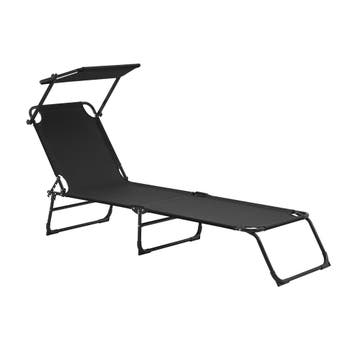 Ligbed ligstoel met zonneluifel 187x53x27 cm zwart, Verzenden, Nieuw