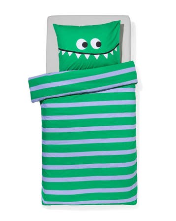 HEMA Kinderdekbedovertrek 140x200cm zacht katoen monster, Verzenden, Nieuw, Groen
