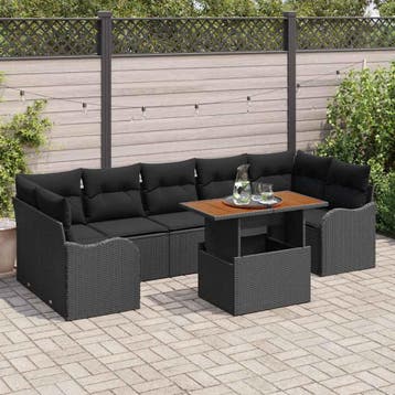 vidaXL Tuin Sofa Set 8 st Zwart Poly riet, Verzenden, Nieuw, 8 zitplaatsen