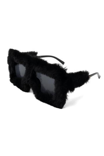 KIMU® Vierkant Bont Zonnebril Zwart Montuur Kunststof Zwarte, Ophalen of Verzenden, Nieuw, Feestartikel, Carnaval