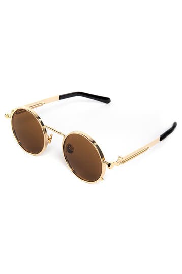 KIMU® Ronde Zonnebril Hipster Goud Montuur Rond Bruine Glaze, Ophalen of Verzenden, Nieuw, Bruin