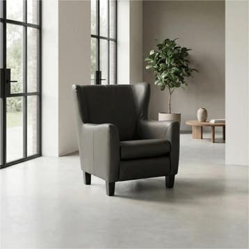 Set van 2 Leren fauteuils Hug - Toledo Antracite, Nieuw, Ophalen of Verzenden, 75 tot 100 cm, Leer