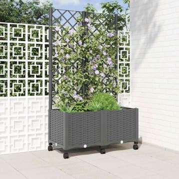 vidaXL Tuinplantbak met schutting en wielen Lichtgrijs PP, Verzenden, Nieuw, Minder dan 60 cm, 60 cm of meer