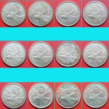 Canada. Elizabeth II. 25 Cents 1953-1968 (Lot of 12 silver