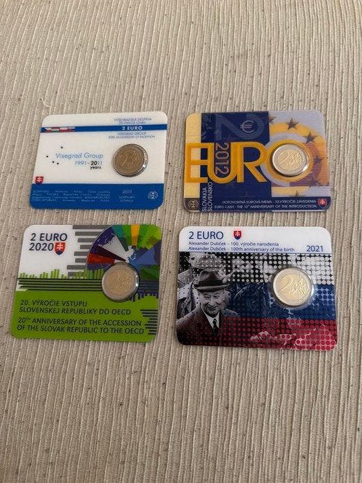 Slowakije. 2 Euro 2011/2021 (4 coincards) (Zonder, Postzegels en Munten, Munten | Europa | Niet-Euromunten